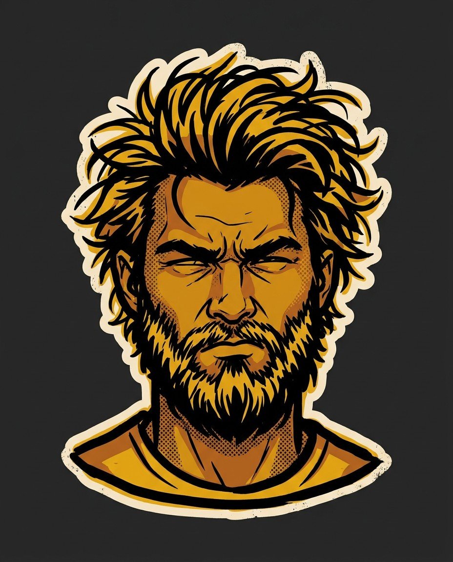 Caricature avant coupe, cheveux non coiffés